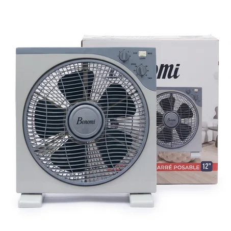 Ventilateur de bureau carré Bonomi 12 pouces - 3 vitesses avec minuterie et moteur silencieux - Modèle KYT-1202