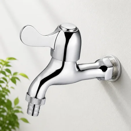 Robinet mural en métal chromé avec une seule poignée – un robinet polyvalent pour le jardin, la cuisine et la buanderie