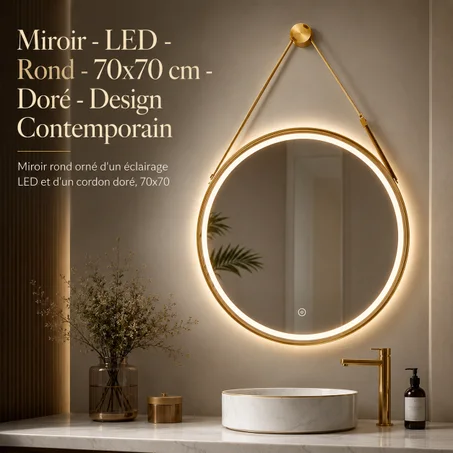 Miroir - LED - Rond - 70x70 cm - Doré - Design Contemporain