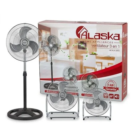 Alaska Ventilateur 3-en-1 - Réf. ALK-3403 - Pied, Sol & Mur 20 Puissant et Polyvalent