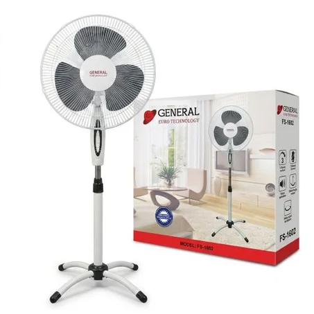 General Ventilateur Sur Pieds 16 FS-1602 3 Vitesses Moteur Haute Qualité Blanc Noir