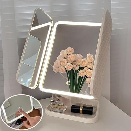 مرآة مكياج بإضاءة LED مع تصميم فاخر