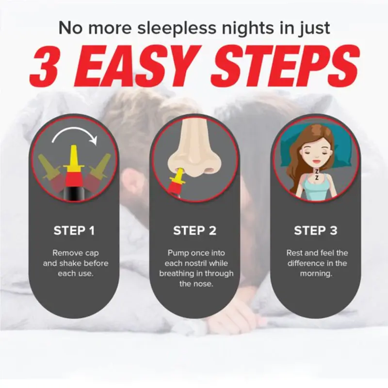 Snore Spray bottle with clear instructions