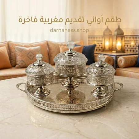 صينية فاخرة من النحاس الخالص تضم 3 طبوقات أنيقة بتصميم راقي ولمسة تقليدية عصرية