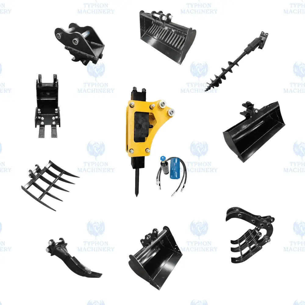 10-in-1 Mini Excavator Attachment Bundle - Essential Tools Combo Kit for Worksites - FREE Shipping