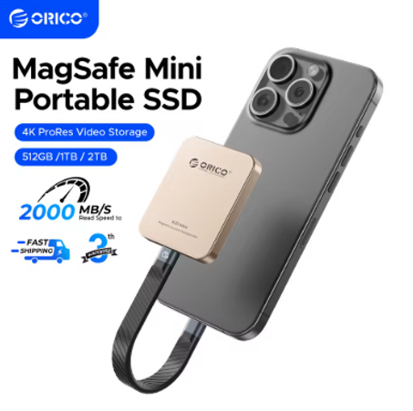 K20Mini SSD خارجي مغناطيسي لهاتف iPhone 16 15 Pro/Max ProRes 2000 برميل/الثانية 4K ProRes HDR تسجيل وتخزين الحالة الصلبة المحمولة