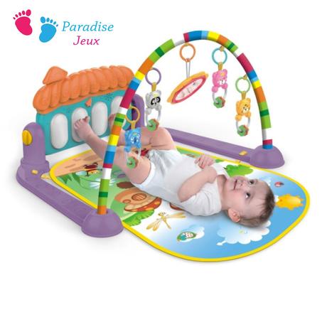 Tapis Gym d'Eveil multi-activités Jeux Bébé Piano Pied Musique 3 en 1