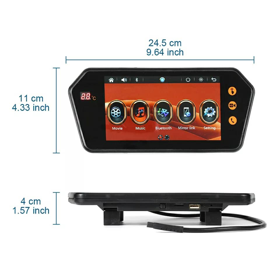 Rétroviseur de voiture avec écran LCD TFT 7 pouces, bluetooth, moniteur vidéo, lecteur MP5 tavec température