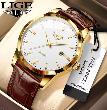 ساعة الرجال الفخمة بحزام الجلد البني