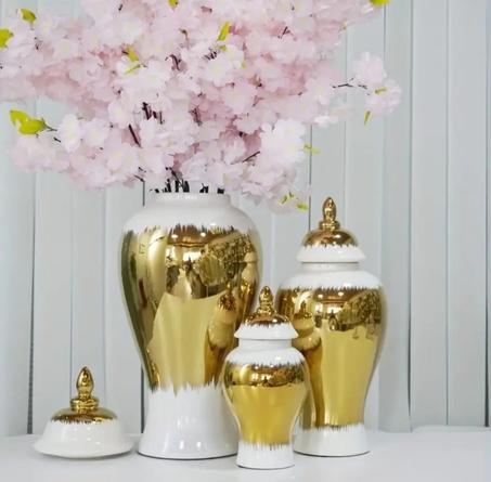 مزهرية زهور مع غطاء ديكور المنزل الفاخرة