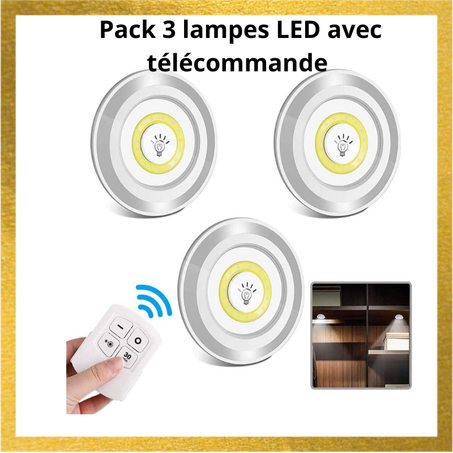 Pack 3 lampes LED avec télécommande