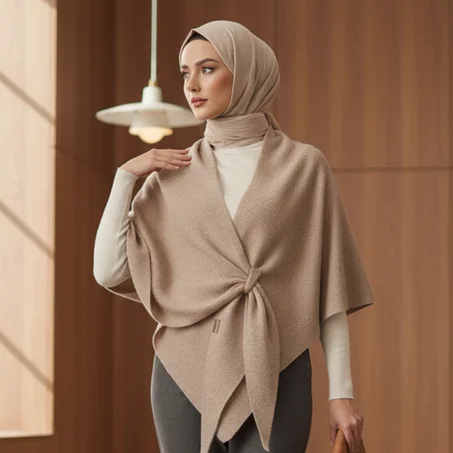 شال مثلث بكاب  دافئ وأنيق – لمسة الأنوثة الراقية للمحجبات وغير المحجبات