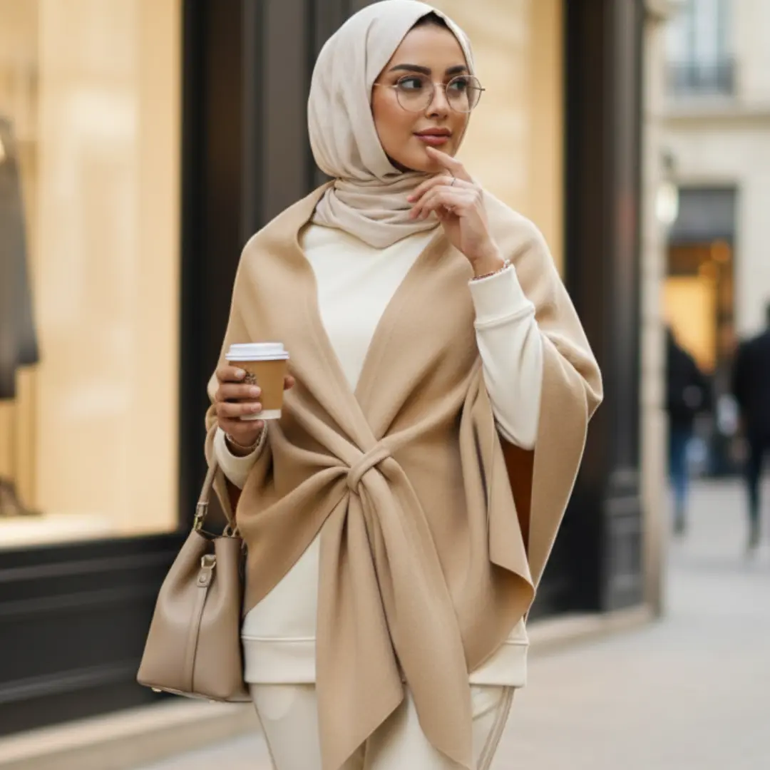 شال مثلث بكاب  دافئ وأنيق – لمسة الأنوثة الراقية للمحجبات وغير المحجبات