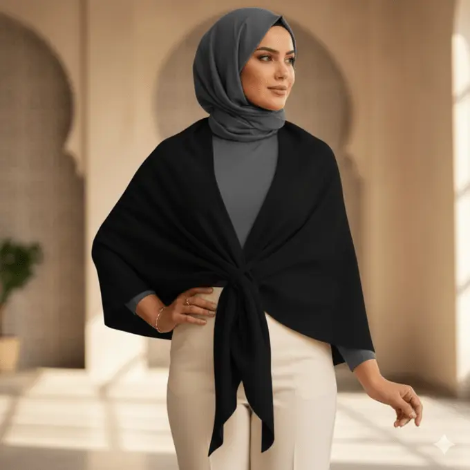شال مثلث بكاب  دافئ وأنيق – لمسة الأنوثة الراقية للمحجبات وغير المحجبات