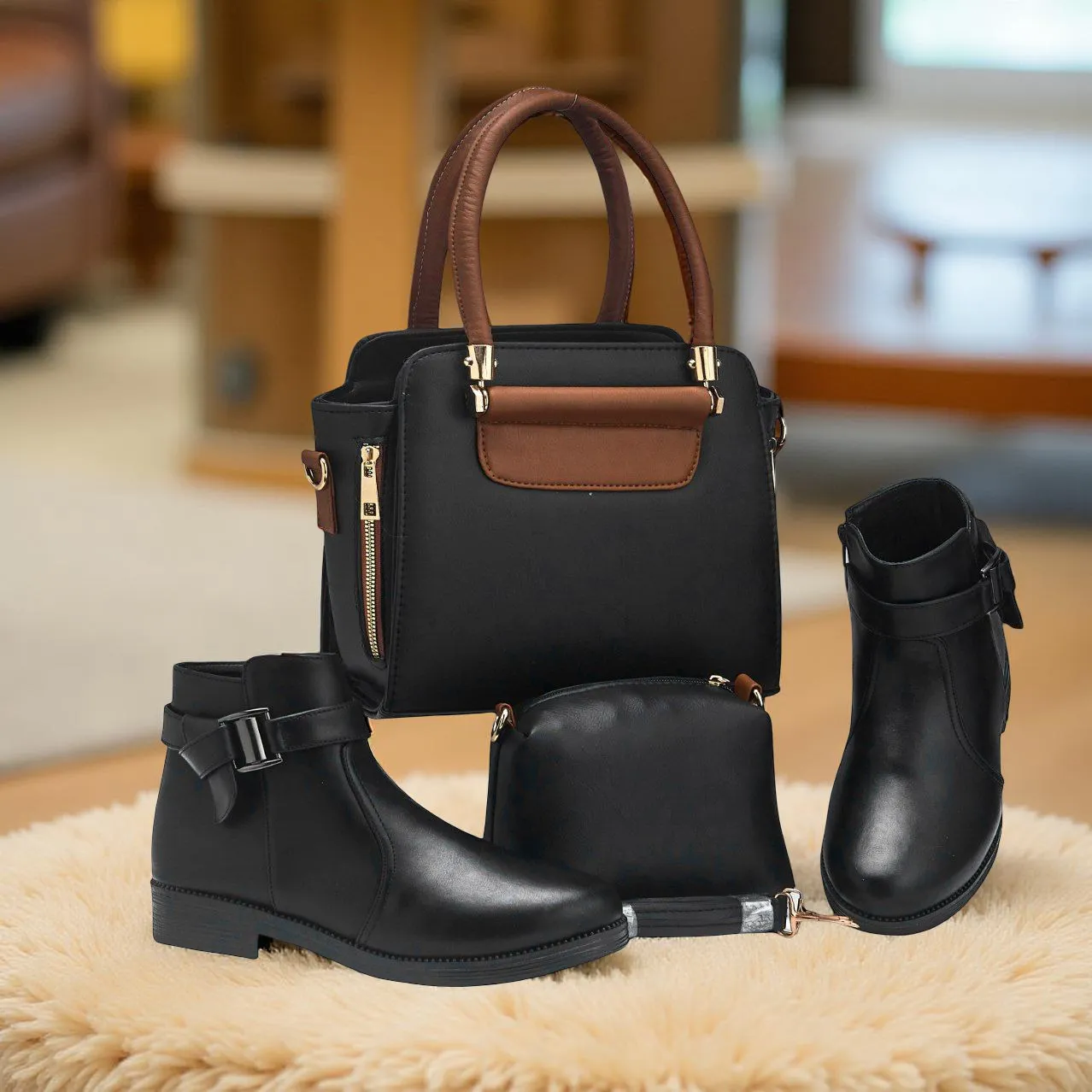 " 2025 طقم  أنيق – حقيبة جلد مع بوت عصري "