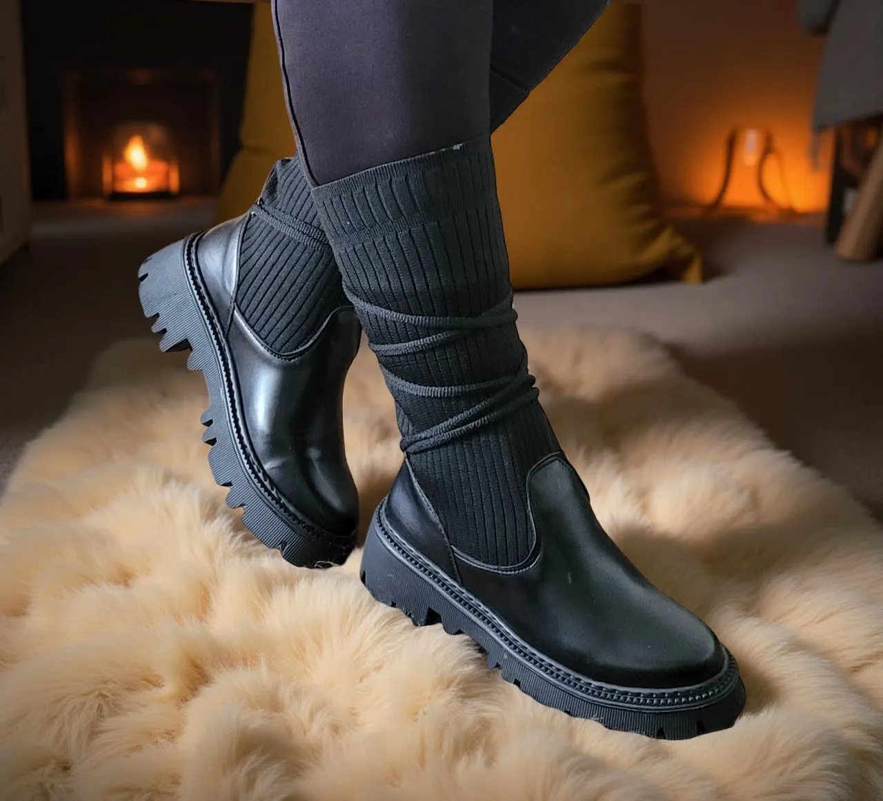 بوط نسائي خيط مرن  2025 🖤