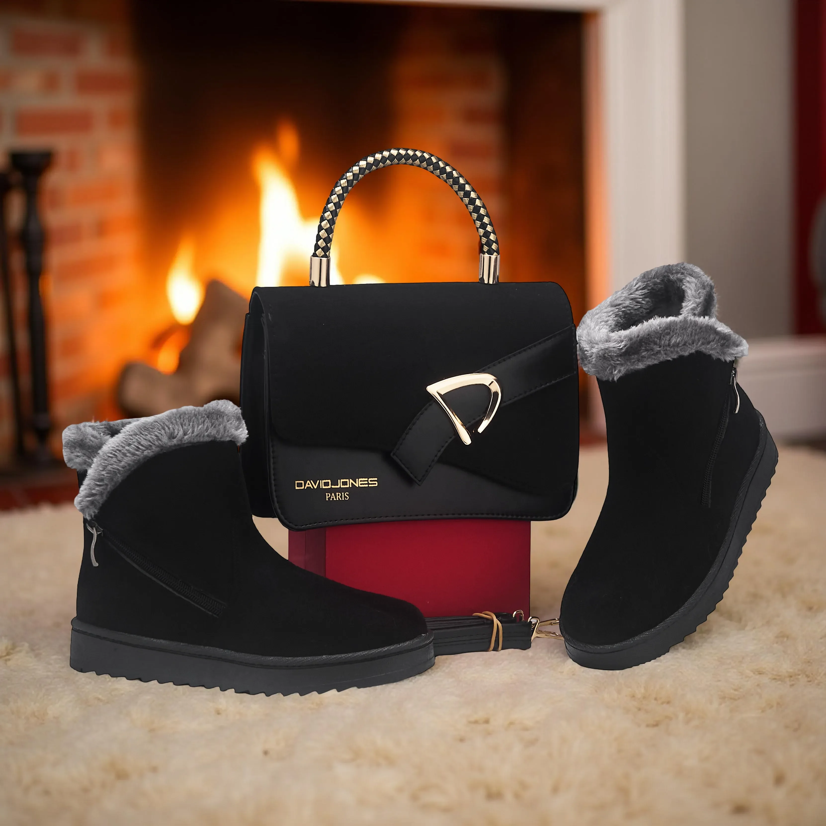 طقم شتاء : بوت دافئ  + حقيبة أنيقة