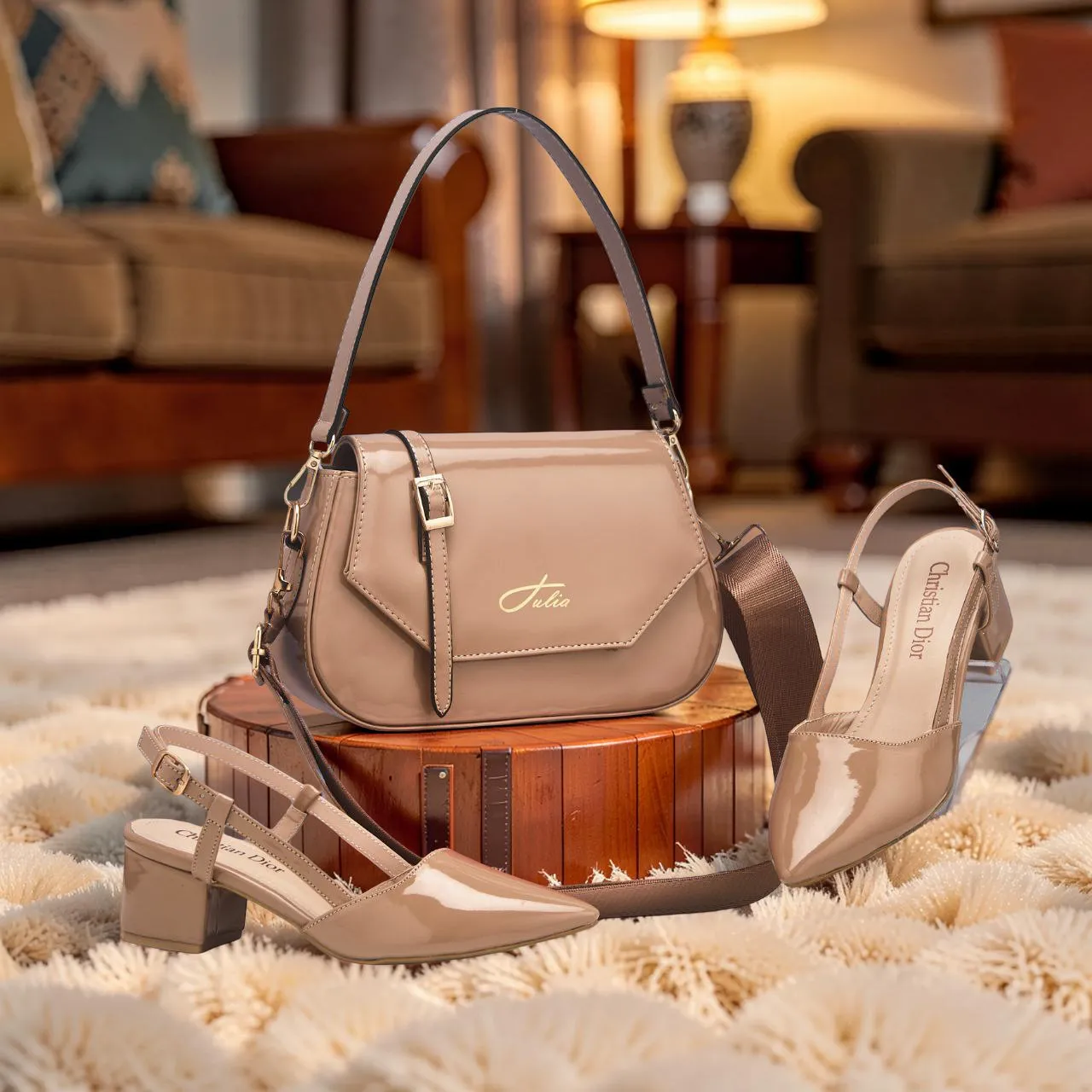 حقيبة كتف مع حذاء بكعب مريح – ستايل أنثوي عصري 👠