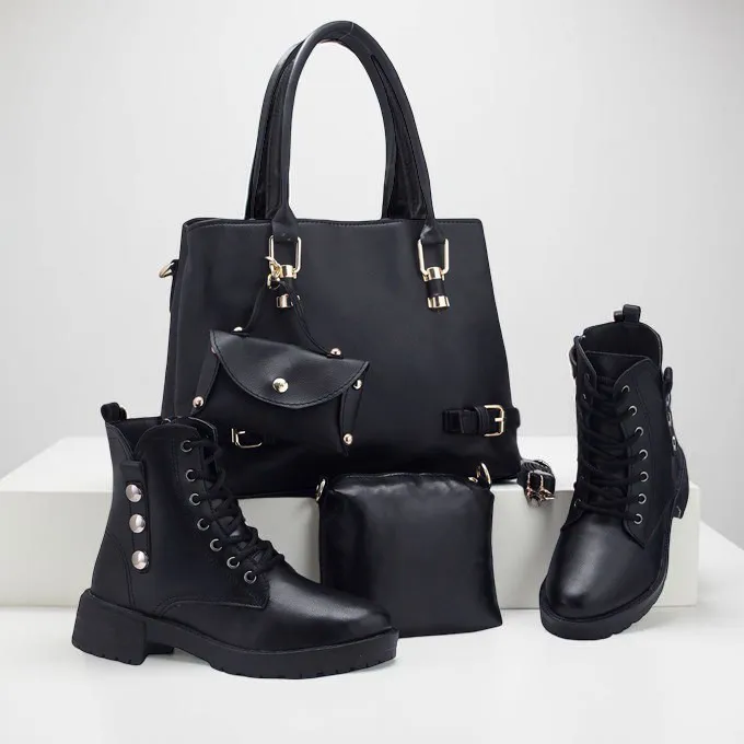 حقيبة جلدية أنيقة مع بوت متناسق 💼👢