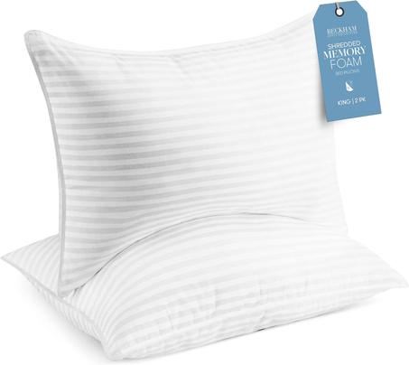 Beckham Hotel Collection Juego de 2 almohadas de espuma viscoelástica de tamaño King (relleno ajustable) - Almohada de espuma triturada refrescante para dormir de espalda, estómago o de lado