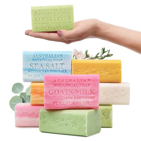 Australian Botanical Soap, Barras de triple fresado de 6.6 onzas con aceite vegetal puro, base de jabón natural, enriquecidas con manteca de karité orgánica, para hombres, mujeres, todo tipo 