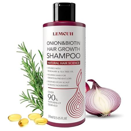 Champú para el crecimiento del cabello con cebolla y biotina: infundido con champú natural de árbol de té de romero contra la caída del cabello – El cuero cabelludo suaviza la fórmula engrosa