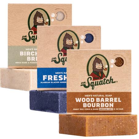 Dr. Squatch Jabón de barra natural para hombres, jabón de proceso en frío sin productos químicos agresivos, bourbon de barril de madera, cascadas frescas y brisa de madera de abedul (5 onzas,