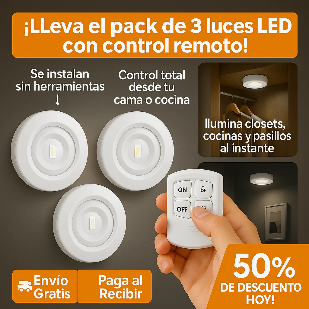 RemoLuz Pro™💡☀️: Set de 3 Luces led con Control Remoto