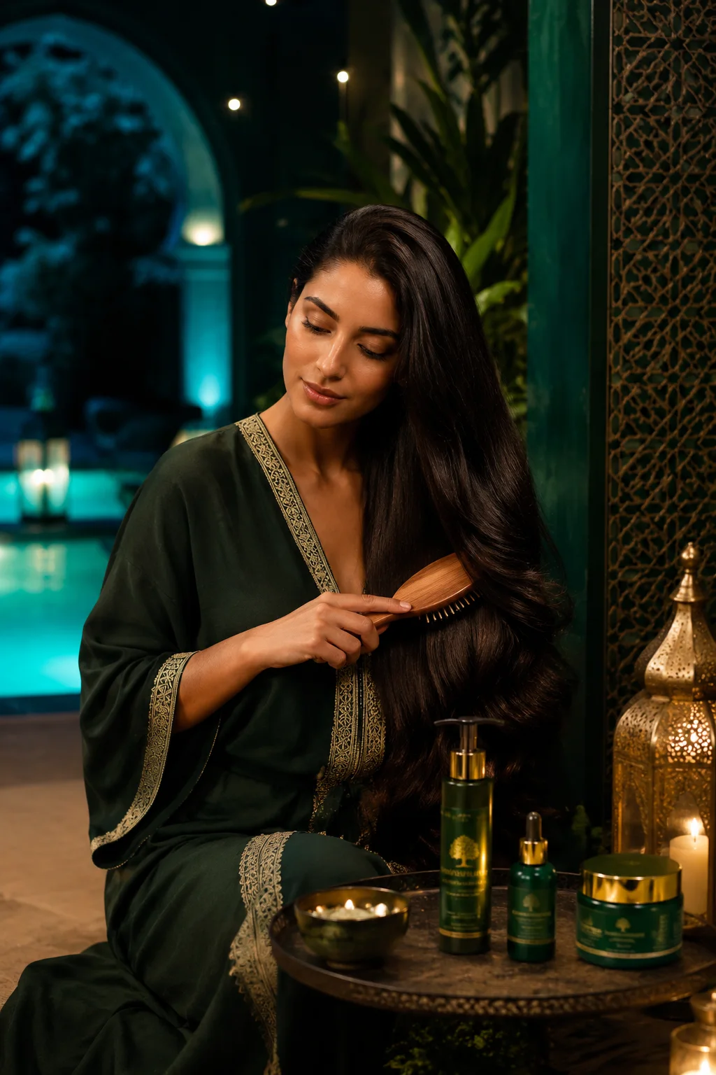 امرأة مغربية جميلة تسترخي ليلاً