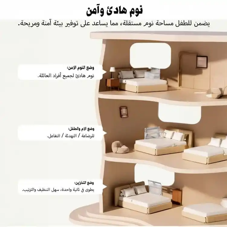 حاجز سرير لنوم الطفل بجانب الأم مع شبك حماية من البعوض