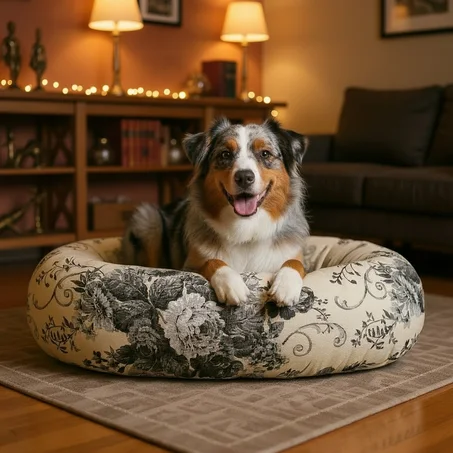 DONUT XXXL EN LIN " BLACK FLORAL NEST "