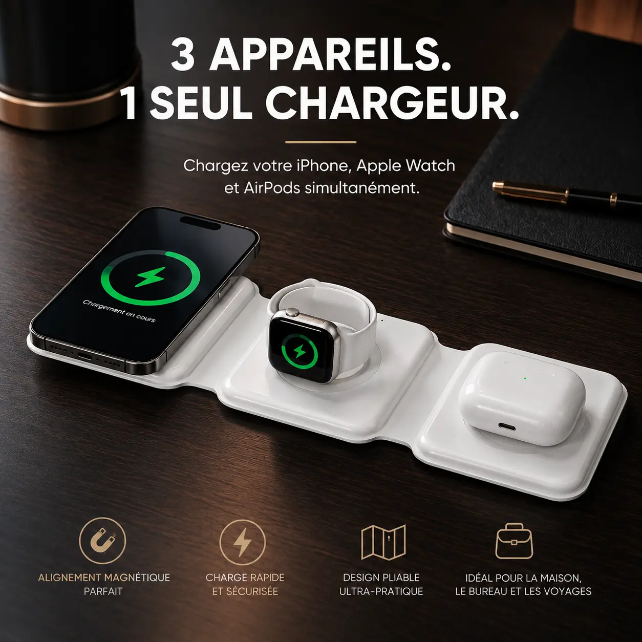 Chargeur Sans Fil 3-en-1 Pliable