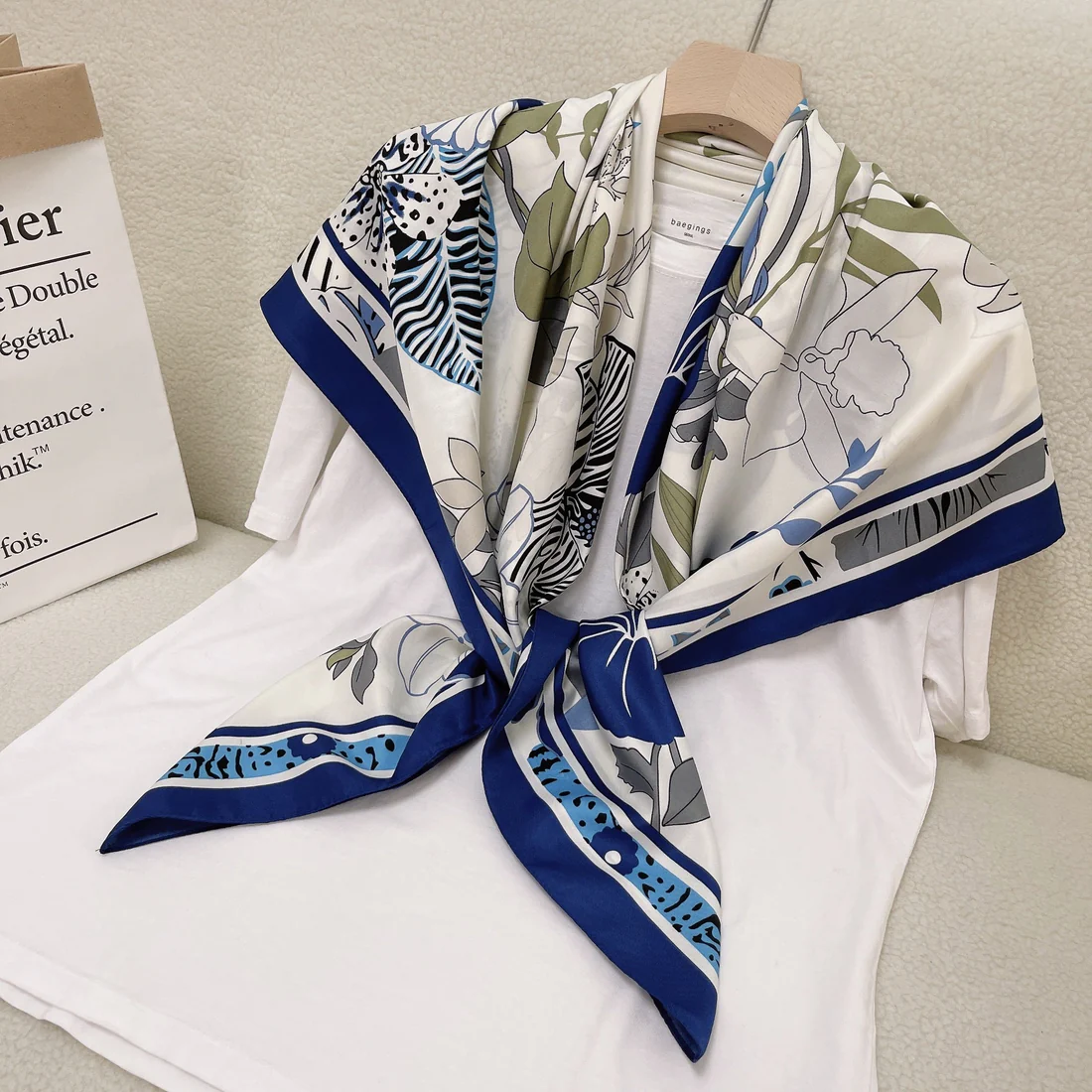 Twill Floral Print Silk Scarf 110cm