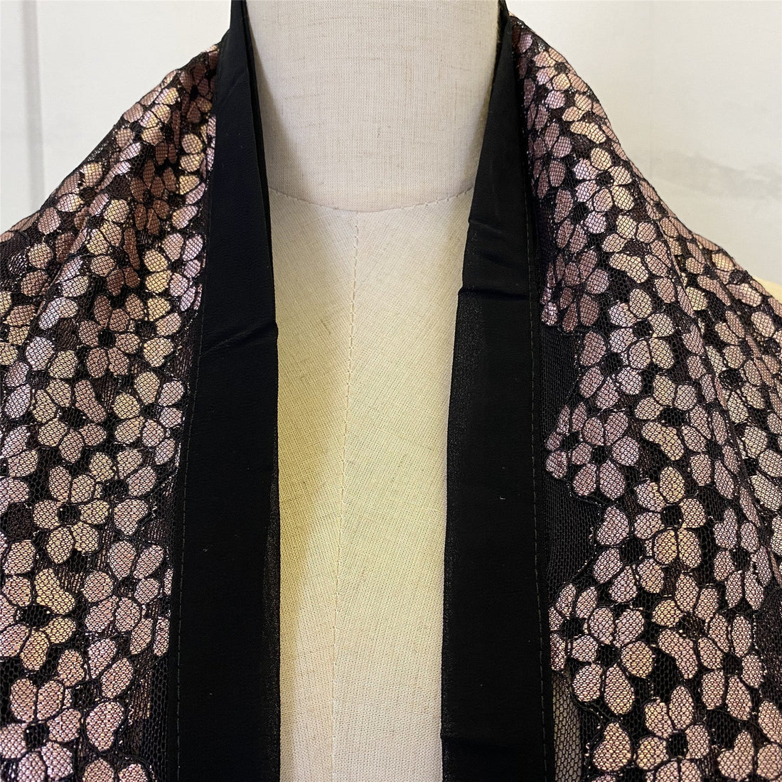 Flower Embroidered Headscarf For Women (Black background pink flowers)