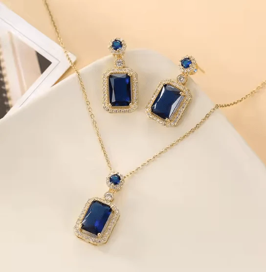 Royal Gemstone Necklace Set Blue