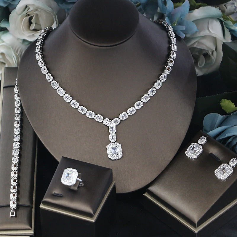Ladies' Banquet Party Jewelry Four-Piece Set (Silver)