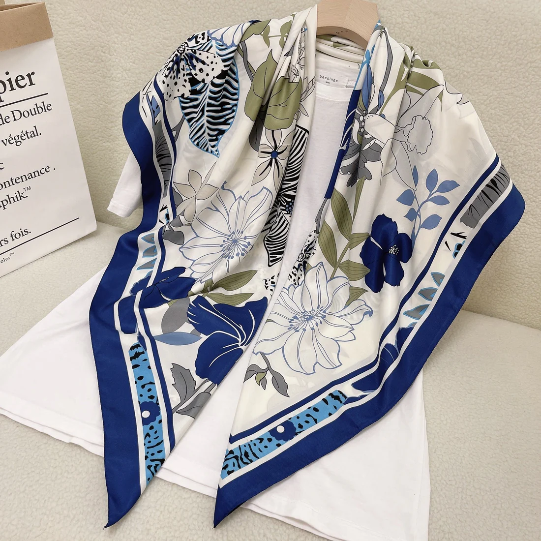 Twill Floral Print Silk Scarf 110cm