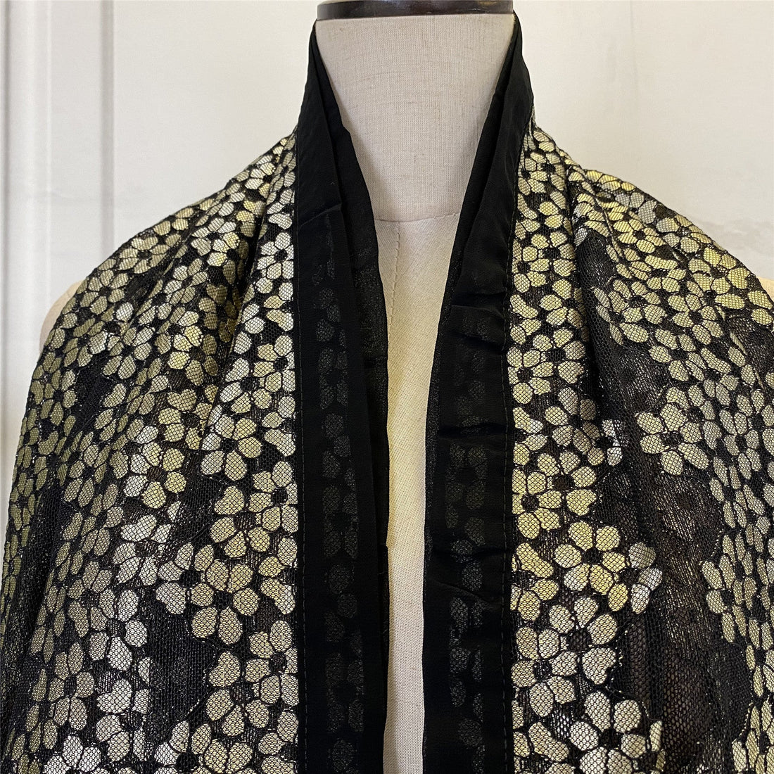 Flower Embroidered Headscarf For Women (Black background golden flower)
