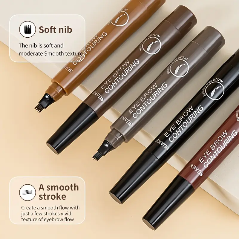 Un crayon à sourcils imperméable avec 4 pointes de micro-sculpture, effet de maquillage naturel en 5 couleurs