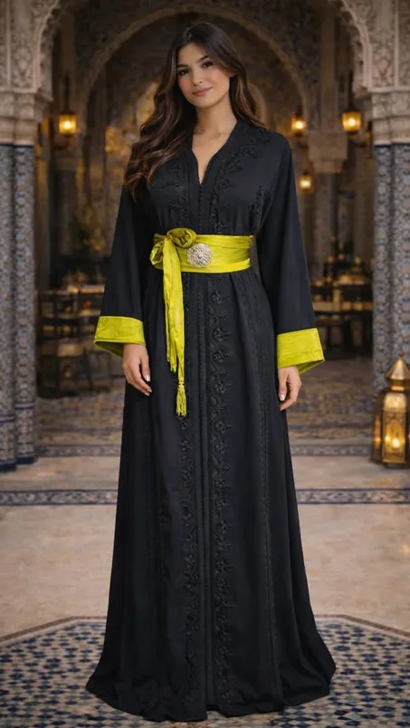 جلابة السهرات المخملية | تطريز خفيف على الأكمام