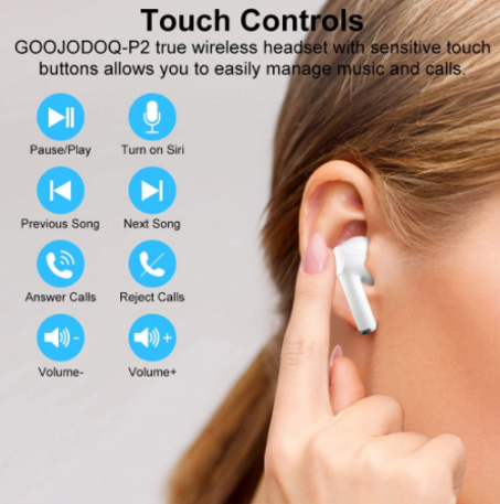 GOOJODOQ Sport Bluetooth Earphone 5.0 Earhook True Wireless Stereo Headset with USB Charge Case TWS Bluetooth Headphone with Mic