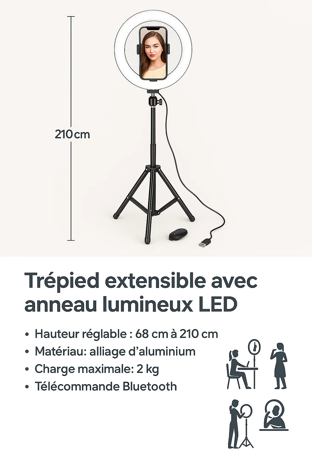 Lampe à selfie avec trépied