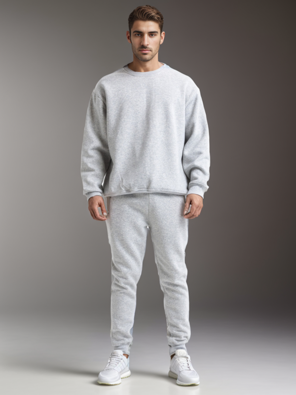 Premium Relaxed Fit Round Neck Tracksuit in Grey
