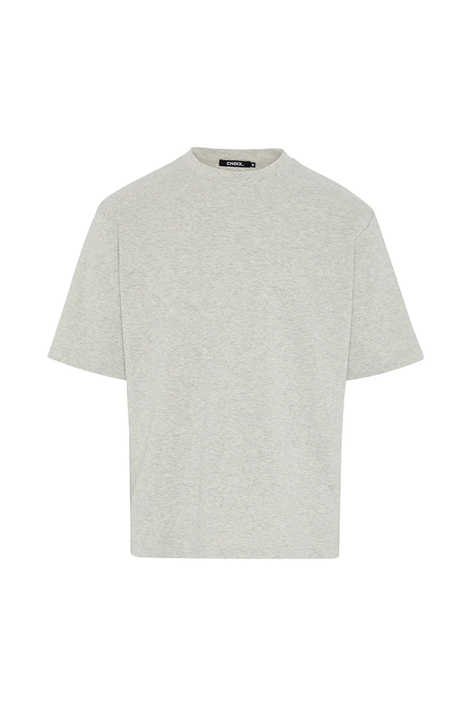 T-shirt Ample à Coupe Boxy en Gris Chiné