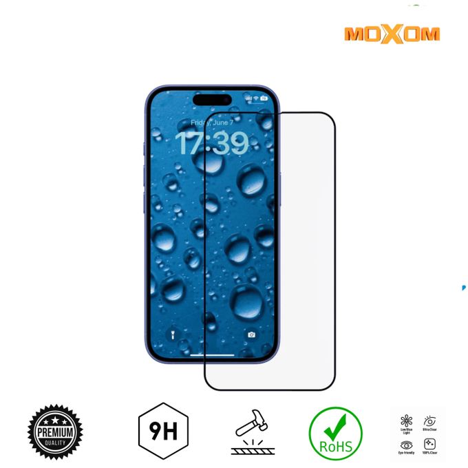 MOXOM Screen protecteur en verre trempé 9h incassable pour iPhone 16 Pro Max qualité Prenium