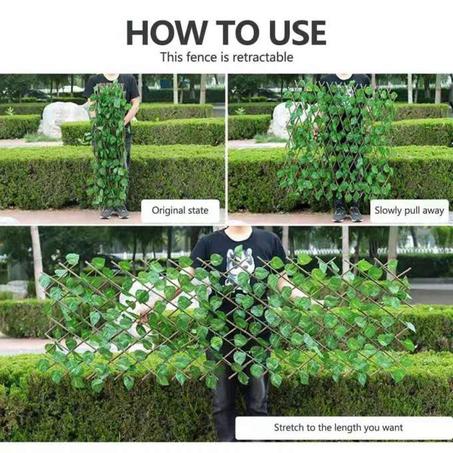 سياج الخيزران مع اوراق نباتات صناعية يتمدد و يتقلص حسب الاحتياج