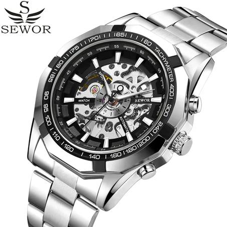 عشاق اللون الفضي  ساعة ميكانيكية  بدون بطارية ومقاومة للماء