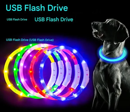 Collier Lumineux Chien Rechargeable, LED Colier Chien Longueur Ajustable pour Chiot Chat Petit Grand Chien, Collier Fluorescent Chien avec 3 Modes d'éclairage Imperméable, Vert