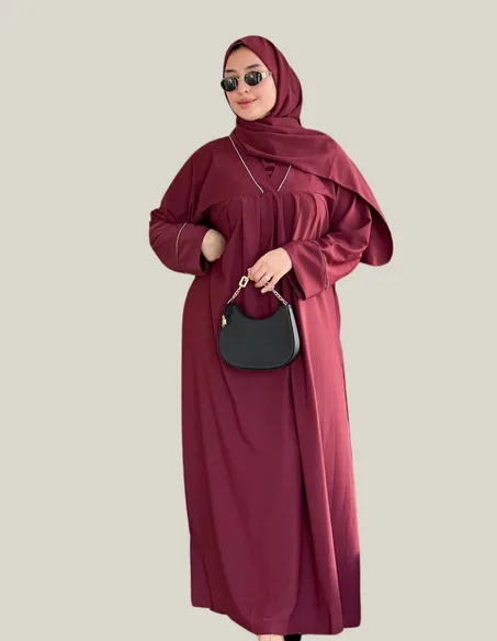 عباية راقية مكونة من قطعتين نوع التوب كريب روزا
