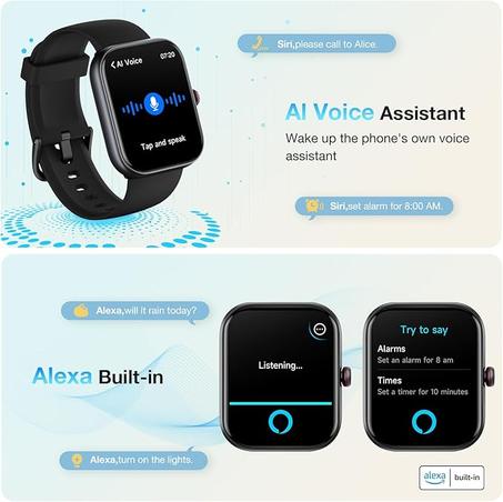 ساعة ذكية للنساء والرجال، ايفون واندرويد بلوتوث (رد/مكالمة) مدمج اليكسا، 1.91 HD متتبع اللياقة البدنية مع اكثر من 105 وضع رياضي، مقاومة للماء IP68، النوم / معدل